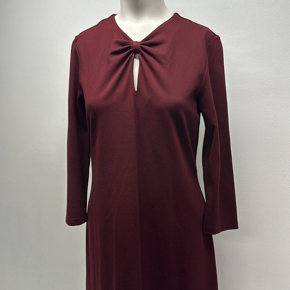 J McLaughlin Isabel Dress A-Line Sheath Midi Knot Bow Burgundy Red Size S Small - Picture 3 of 10
